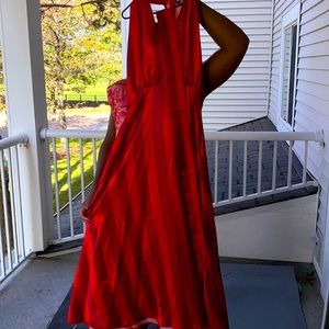 Red A-Line Sleeveless Midi Dress with Belt L